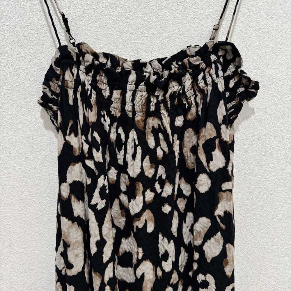 H&M Dress Womens Medium Black Leopard Print Midi Crinkle Boho Beach Tropical - Picture 5 of 16
